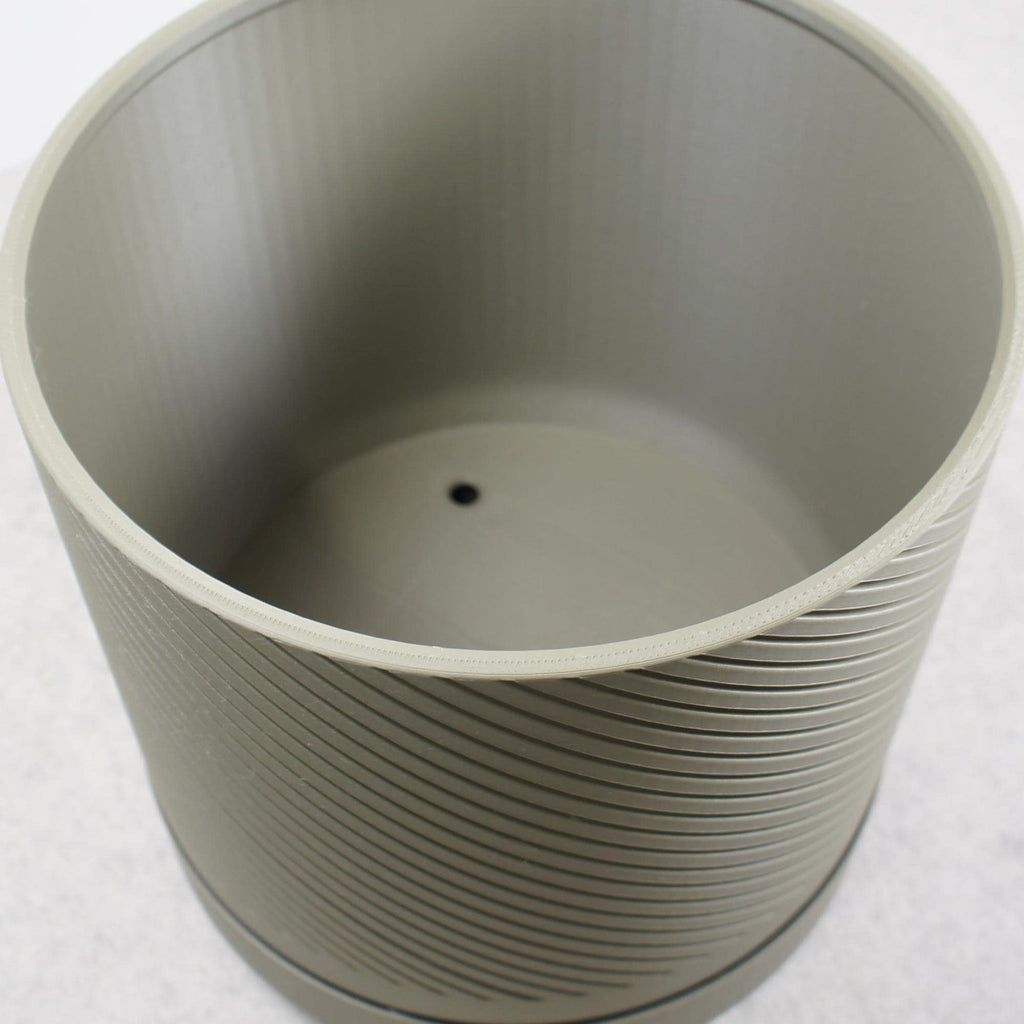 Moss Green Spiral Groove Plant Pot - 18cm - includes drip tray and feet
