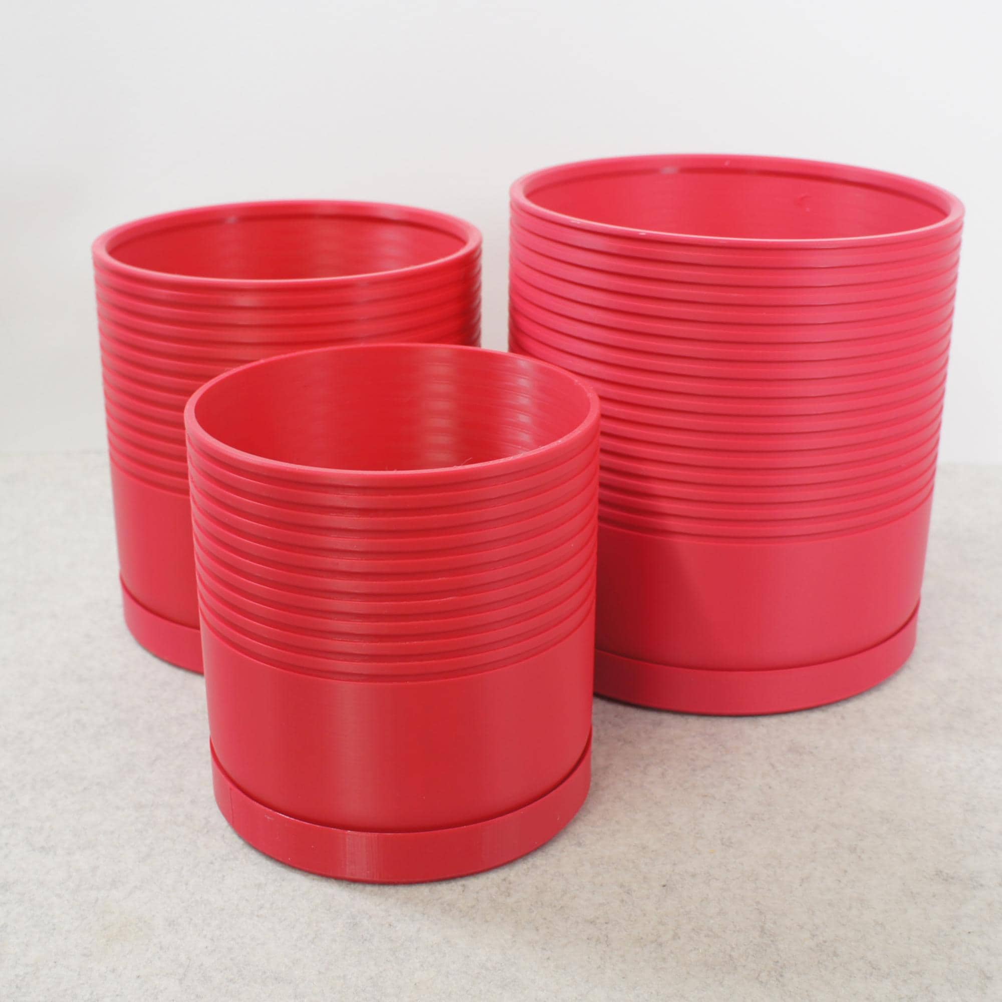Magenta Pink Ribbed Plant Pot with Drip Tray : 10cm upto 20cm