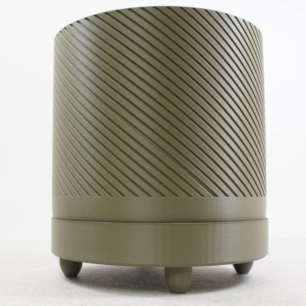 Moss Green Spiral Groove Plant Pot - 18cm - includes drip tray and feet