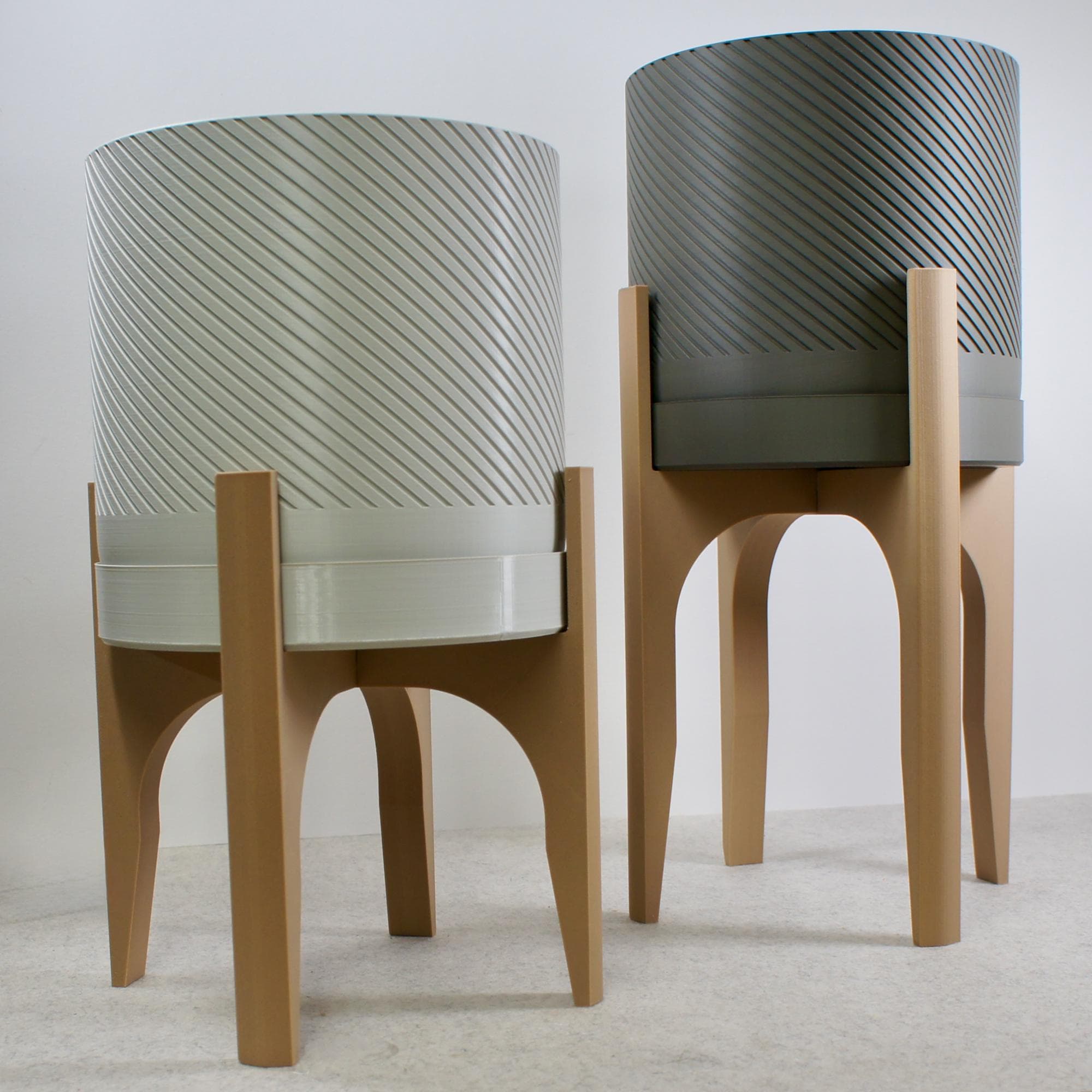 Spiral Groove Plant Pot with Wood-infused Stand - 18cm - Modern Indoor Planter