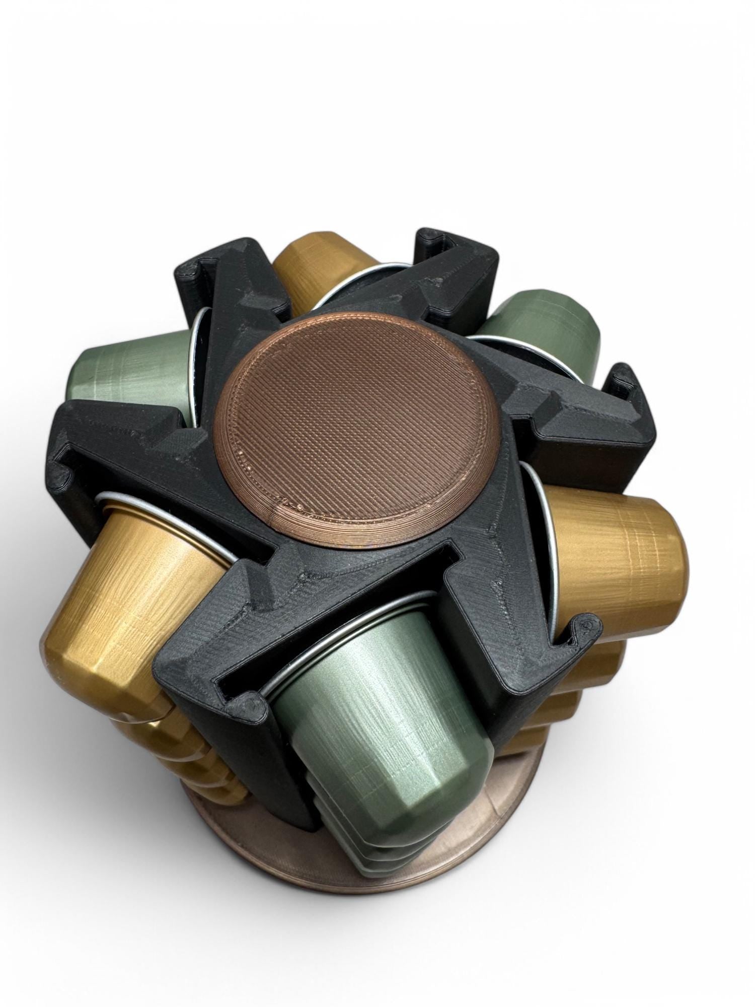 Rotating Nespresso Pod Holder: Matte Black with Metallic Accents
