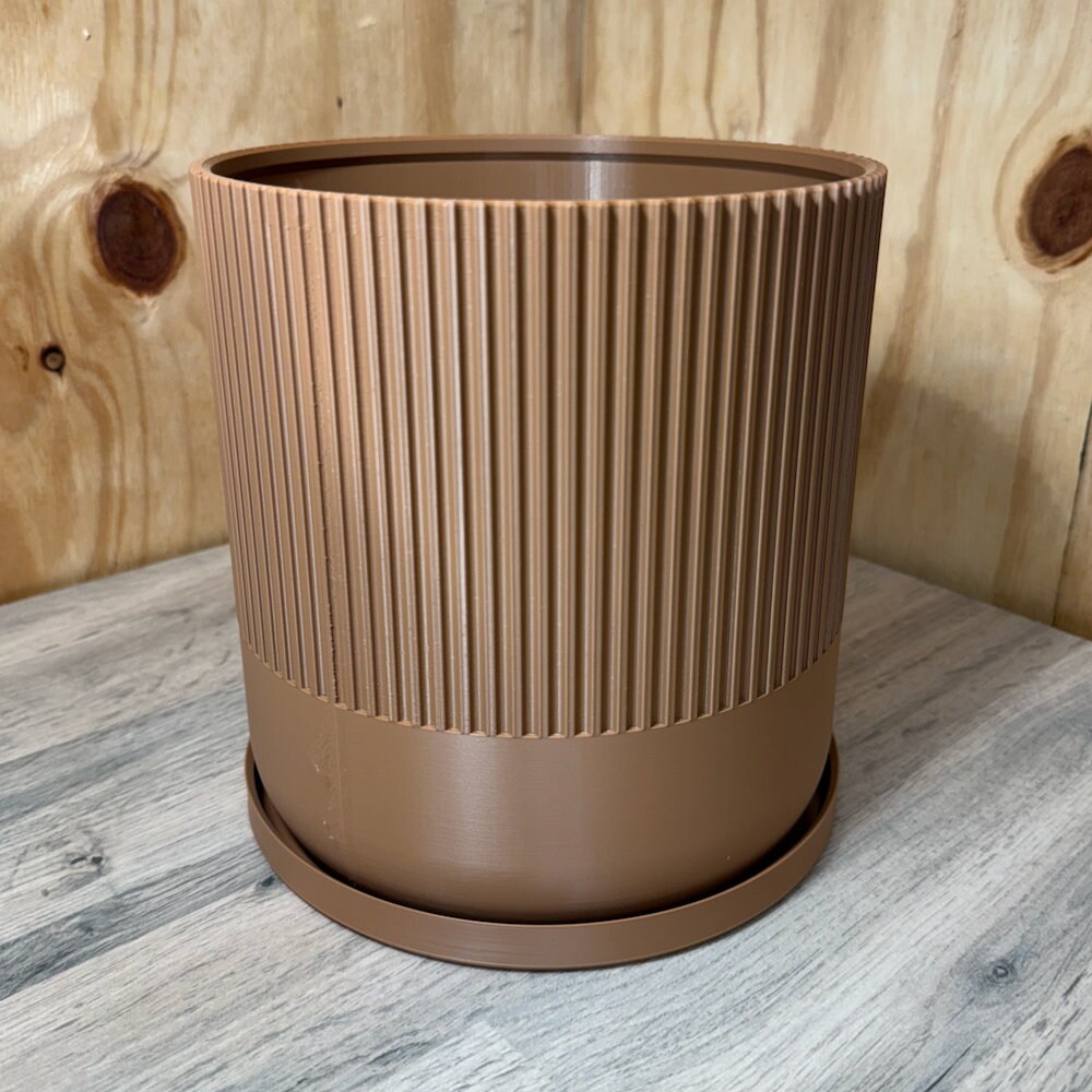 Industrial Colour Ribbed Plant Pot With Tray