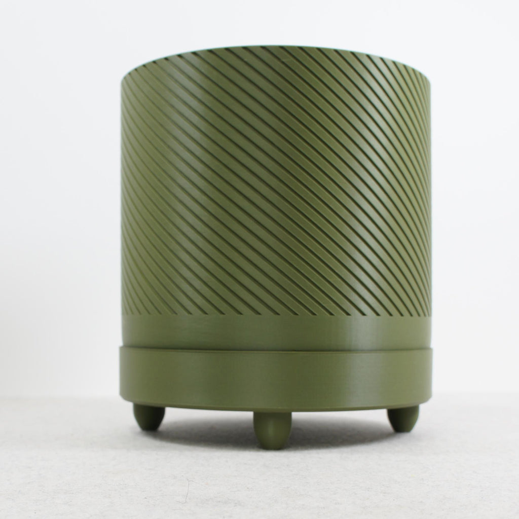Army Green Spiral Groove Plant Pot - 18cm - with Drip Tray and Feet