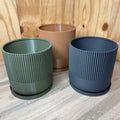 Industrial Colour Ribbed Plant Pot With Tray