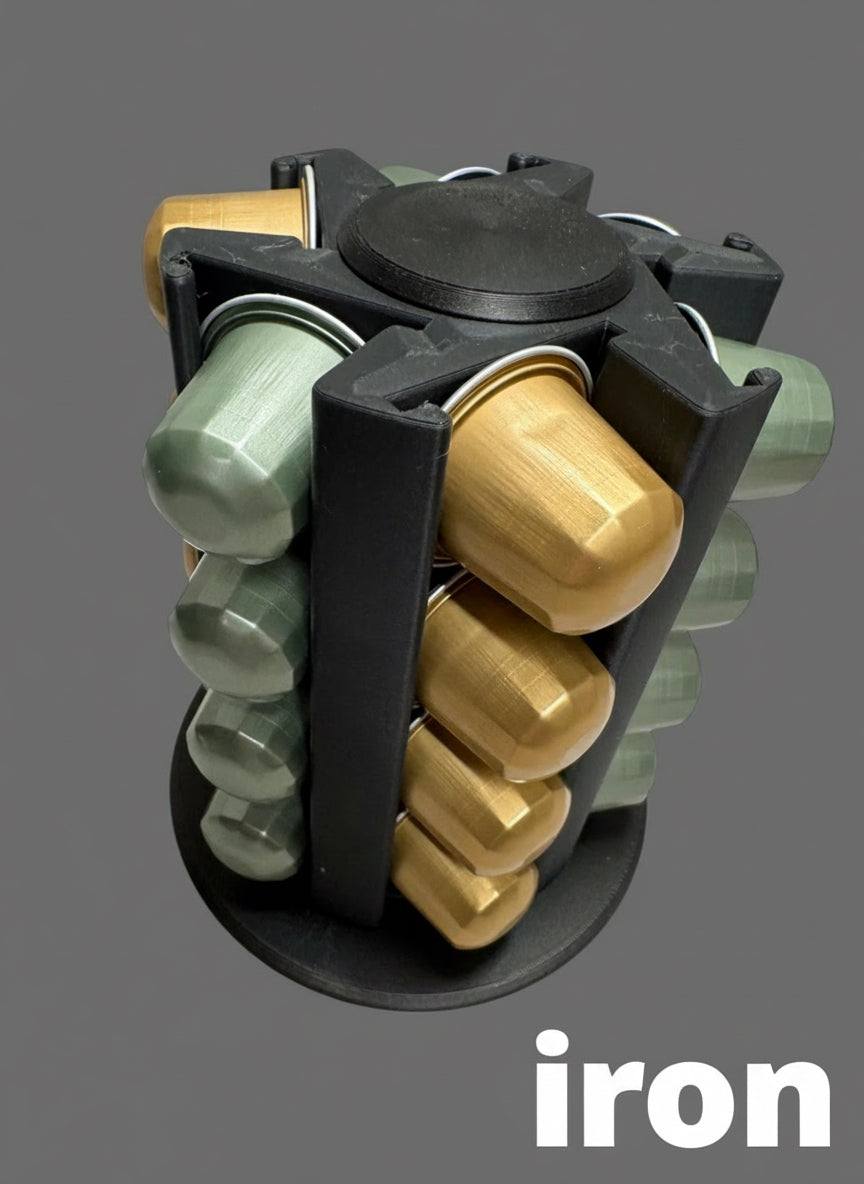 Rotating Nespresso Pod Holder: Matte Black with Metallic Accents