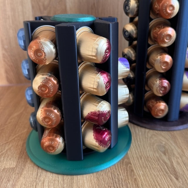 Rotating Nespresso Pod Holder: Matte Black with Metallic Accents