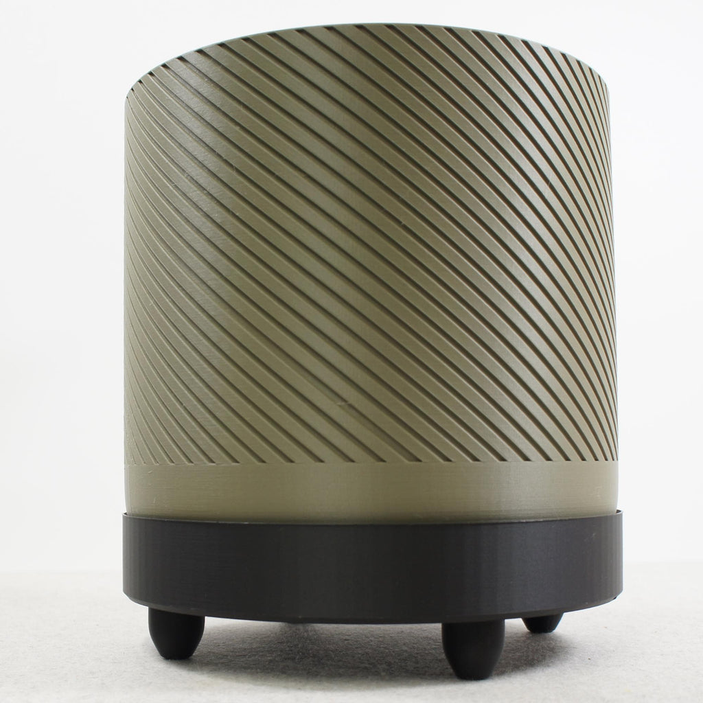 Moss Green Spiral Groove Plant Pot - 18cm - includes drip tray and feet