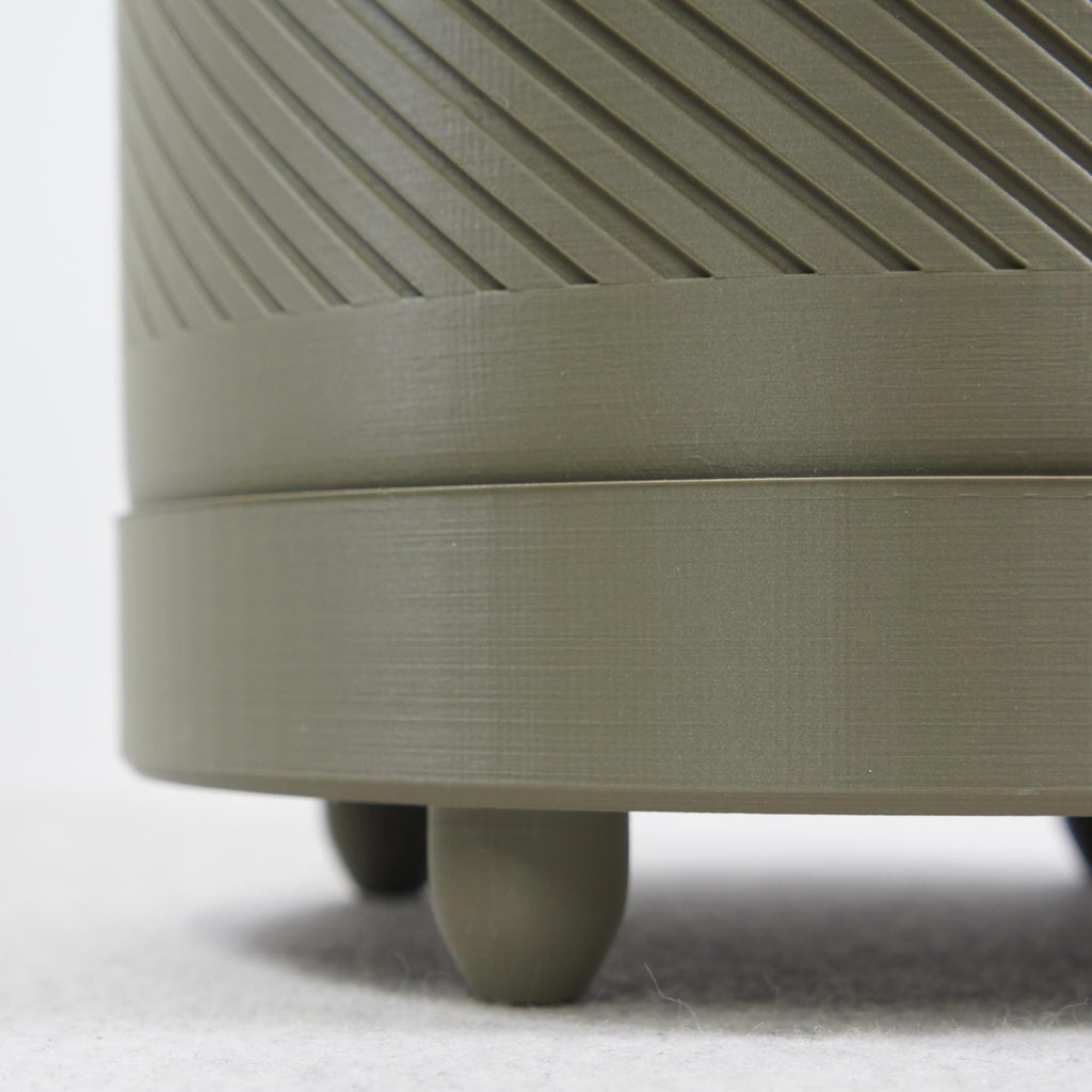 Moss Green Spiral Groove Plant Pot - 18cm - includes drip tray and feet