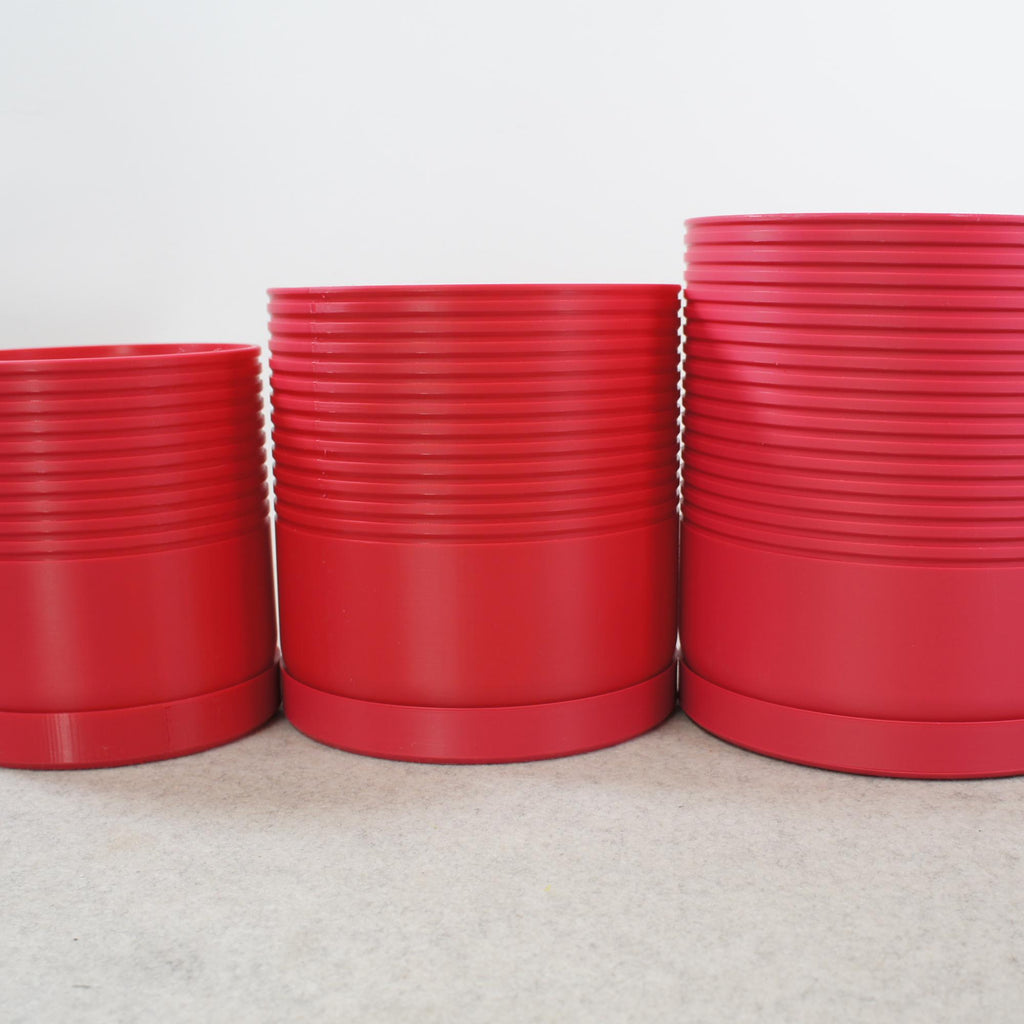 Magenta Pink Ribbed Plant Pot with Drip Tray : 10cm upto 20cm