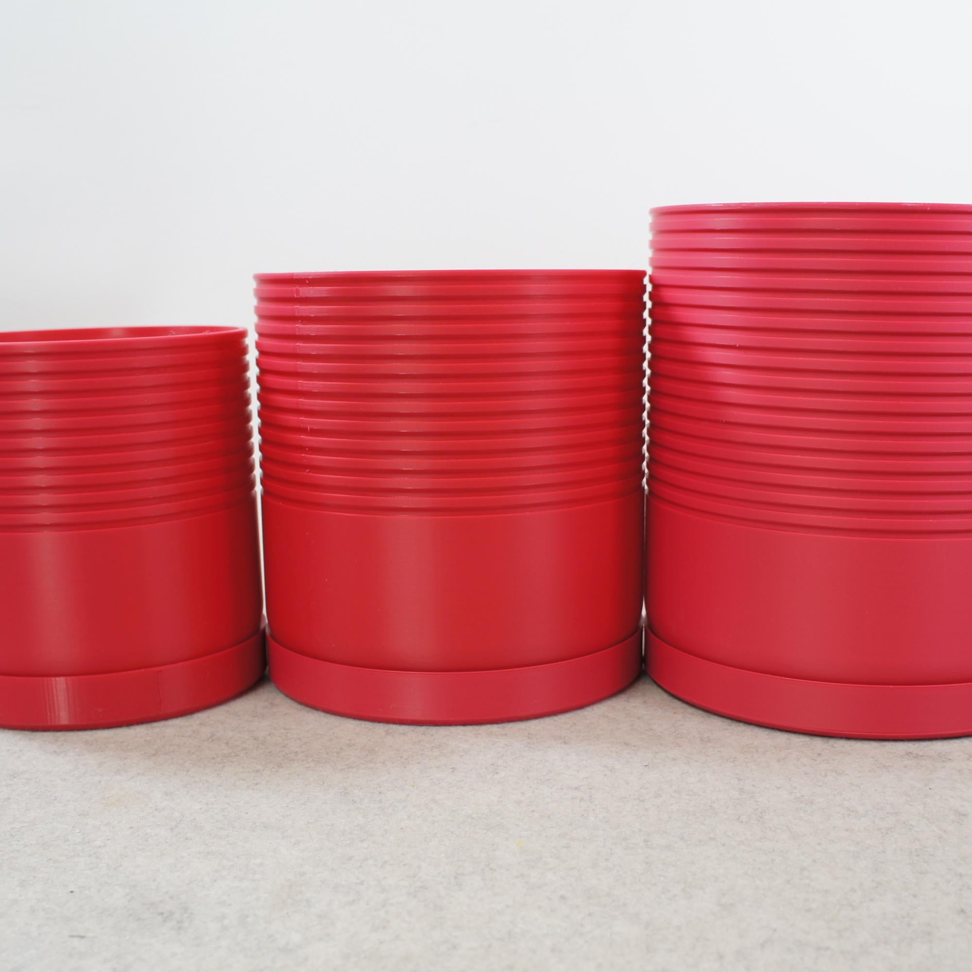 Magenta Pink Ribbed Plant Pot with Drip Tray : 10cm upto 20cm