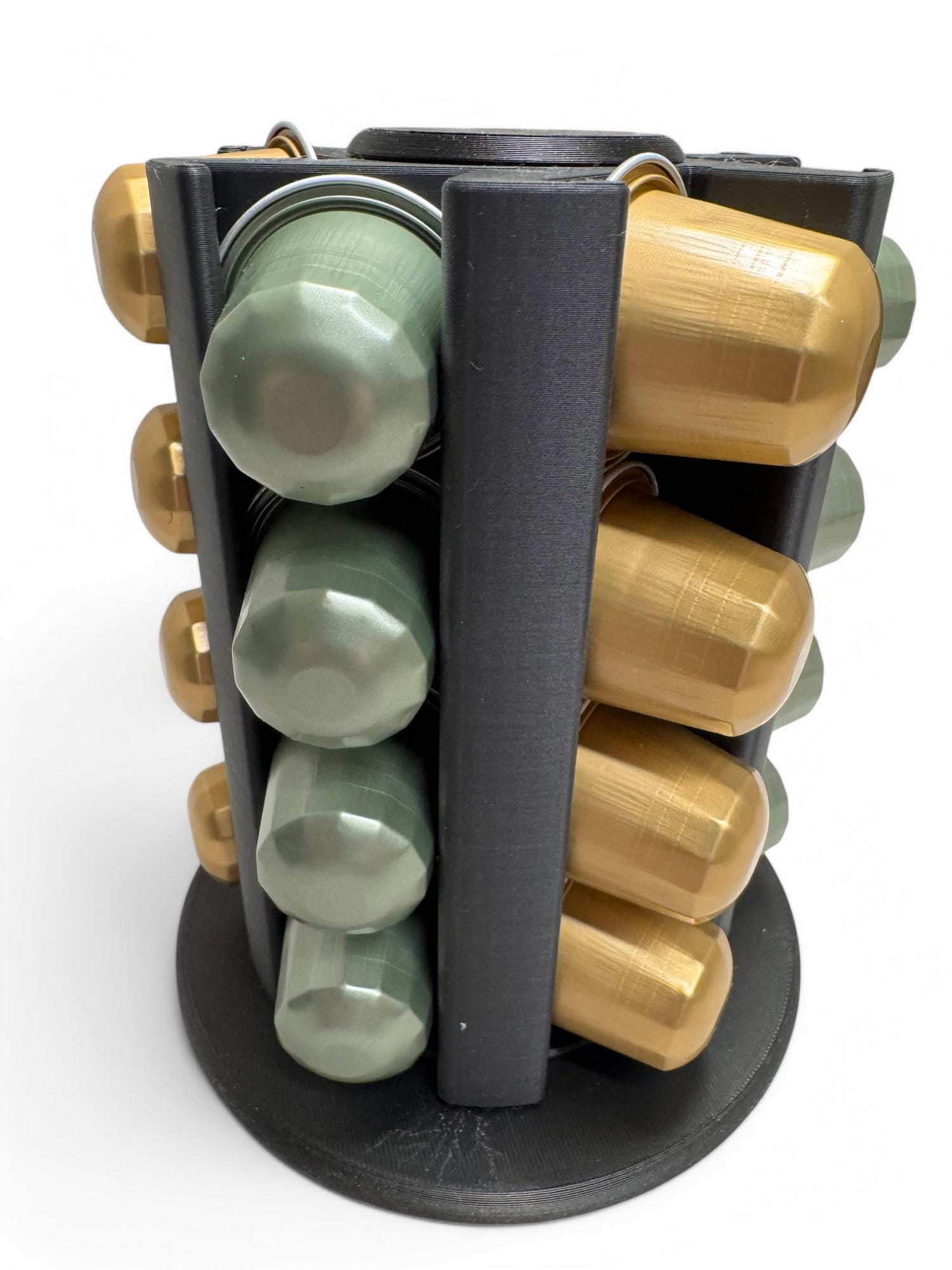 Rotating Nespresso Pod Holder: Matte Black with Metallic Accents