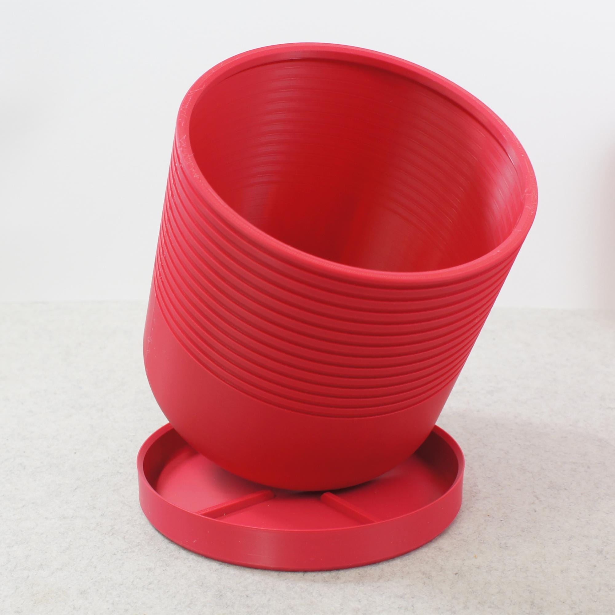 Magenta Pink Ribbed Plant Pot with Drip Tray : 10cm upto 20cm