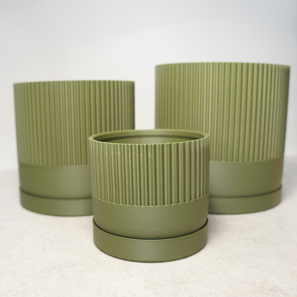 Industrial Ribbed Pillar Plant Pot with drip tray - Urban Colours various sizes