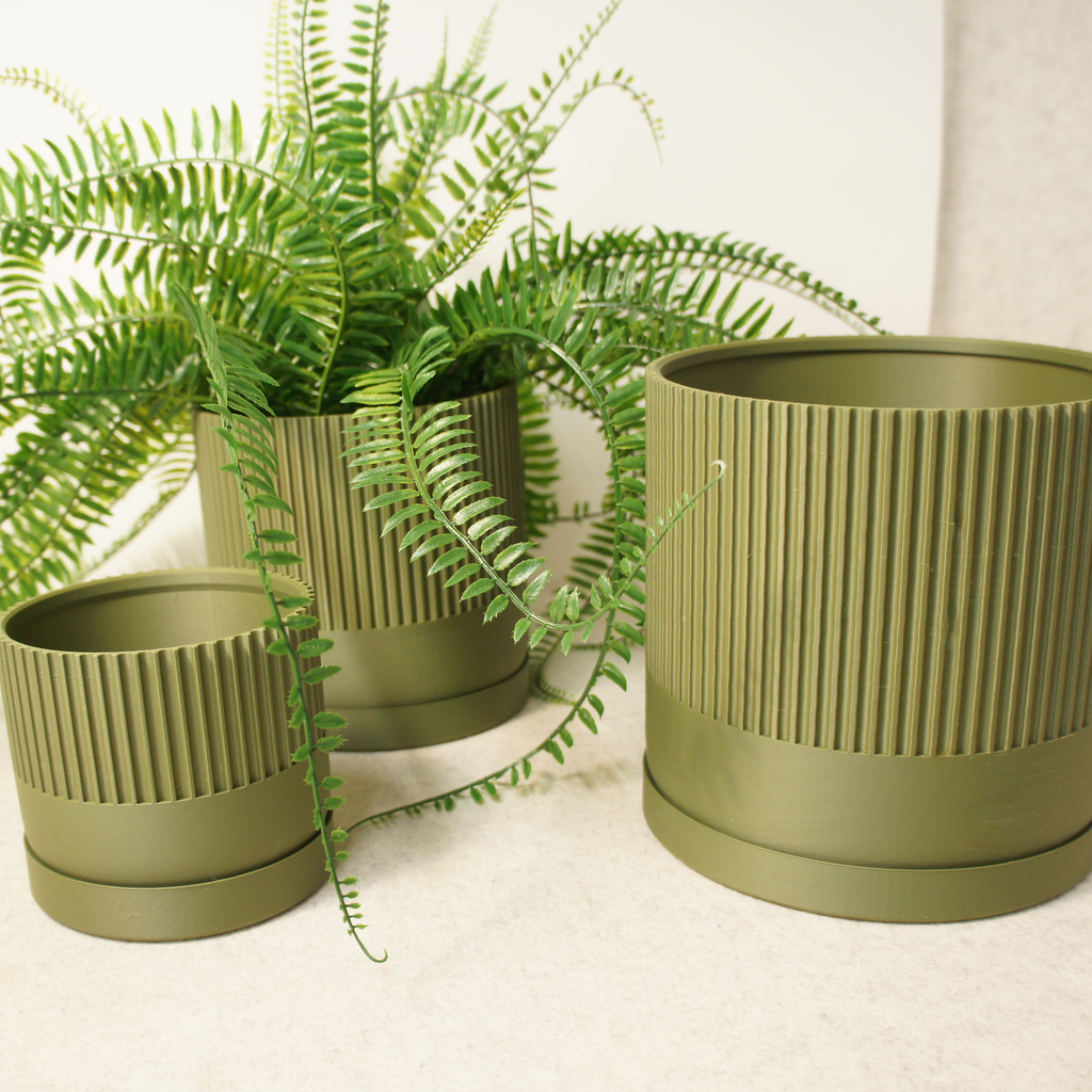 Industrial Ribbed Pillar Plant Pot with drip tray - Urban Colours various sizes