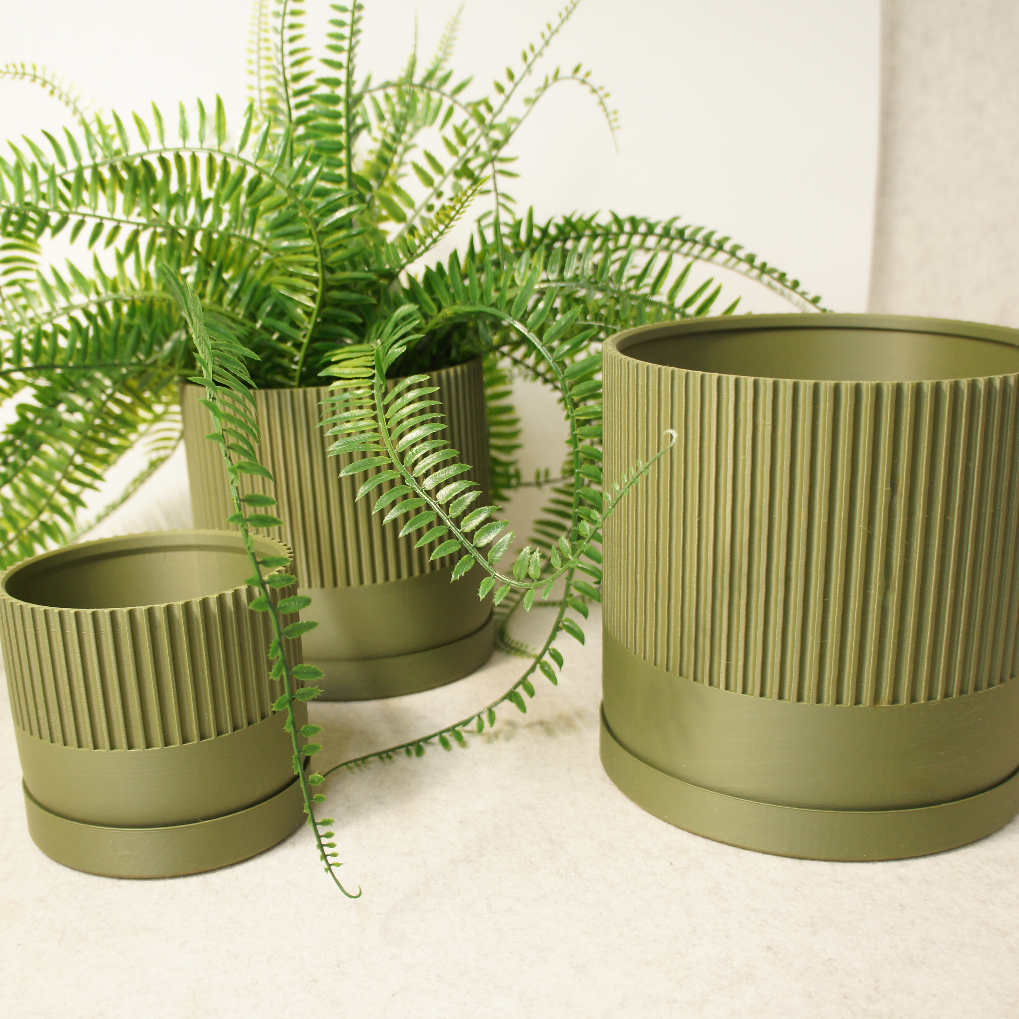 Industrial Ribbed Pillar Plant Pot with drip tray - Urban Colours various sizes