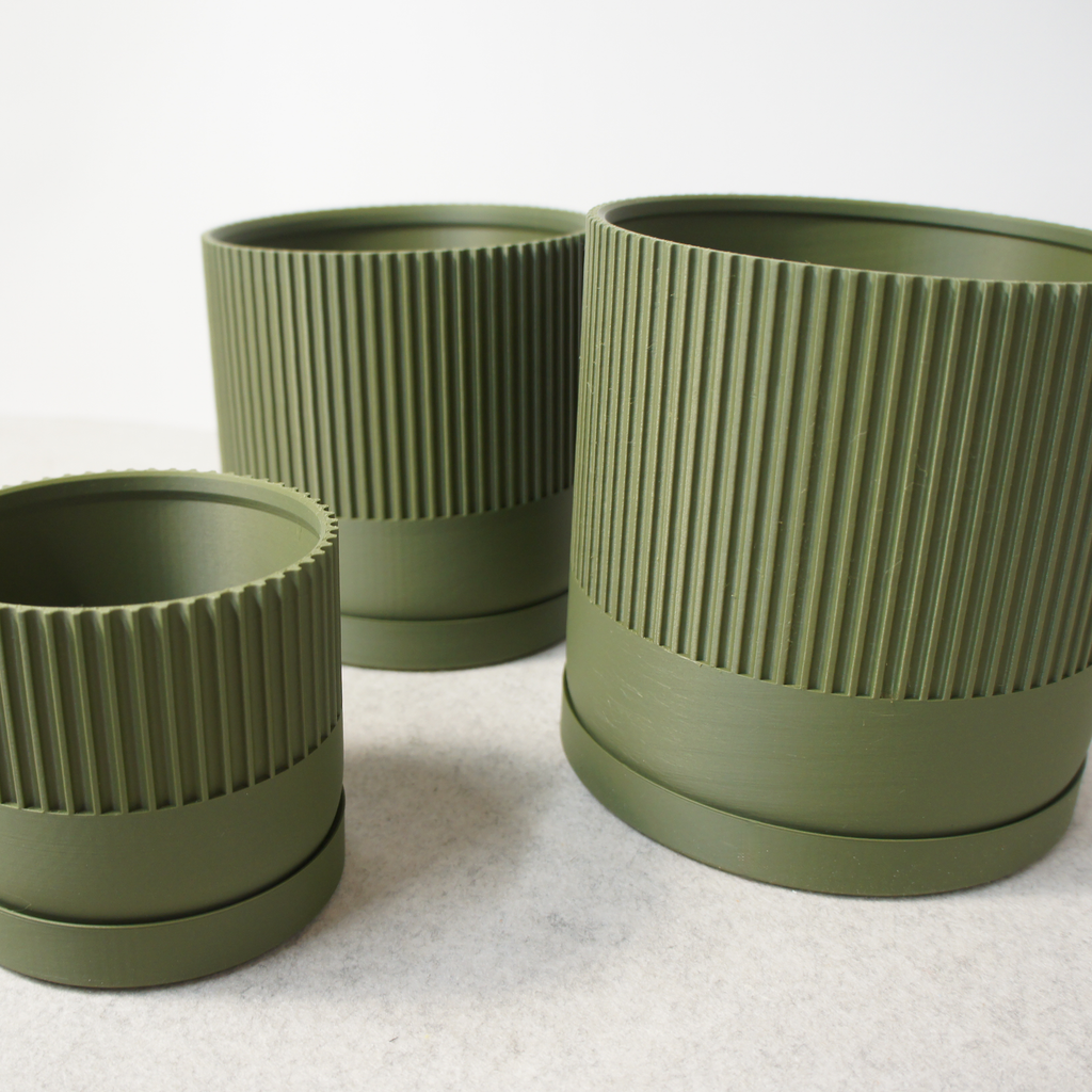Industrial Ribbed Pillar Plant Pot with drip tray - Urban Colours various sizes