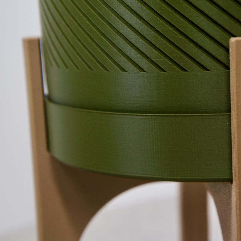 Spiral Groove Plant Pot with Wood-infused Stand - 18cm - Modern Indoor Planter