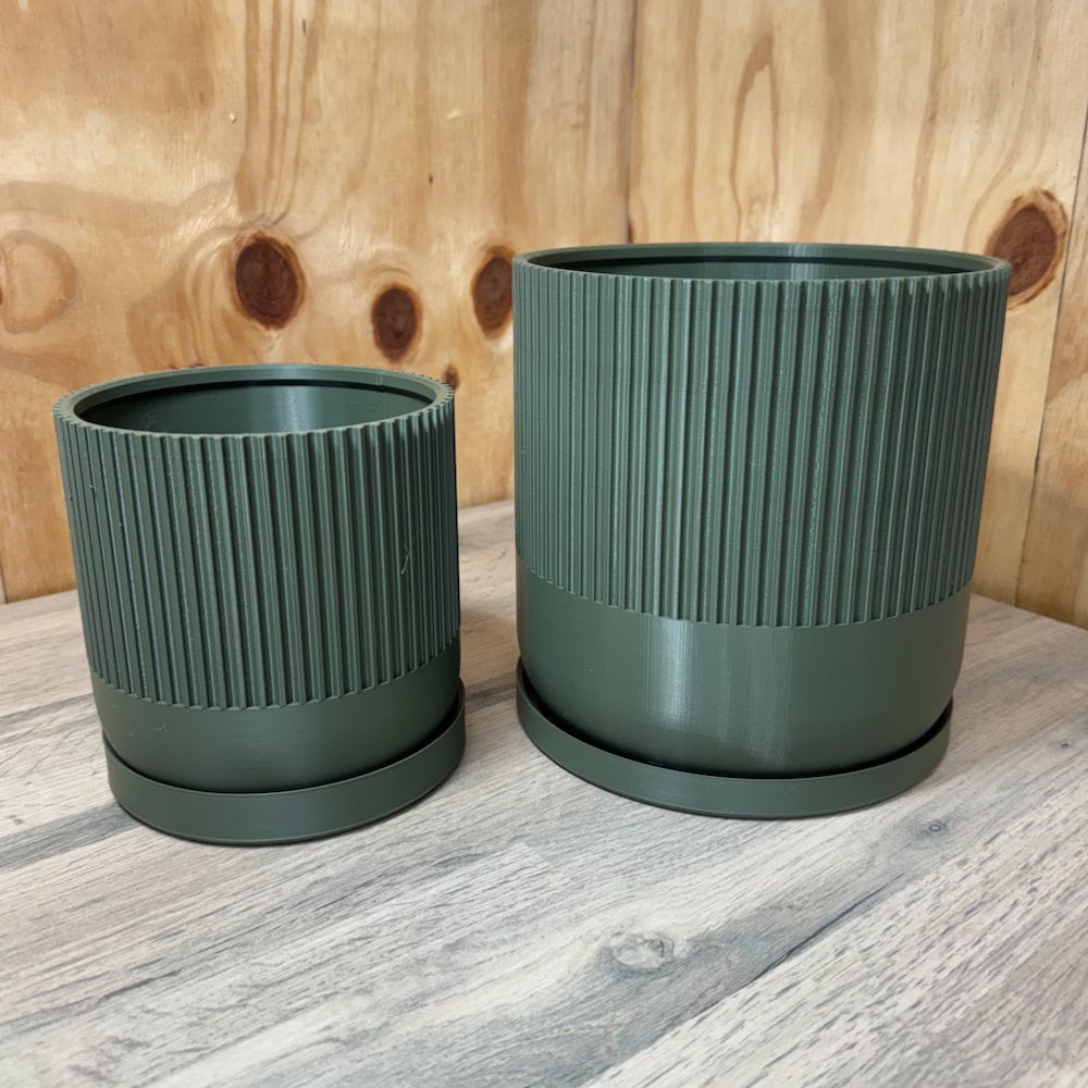 Industrial Colour Ribbed Plant Pot With Tray