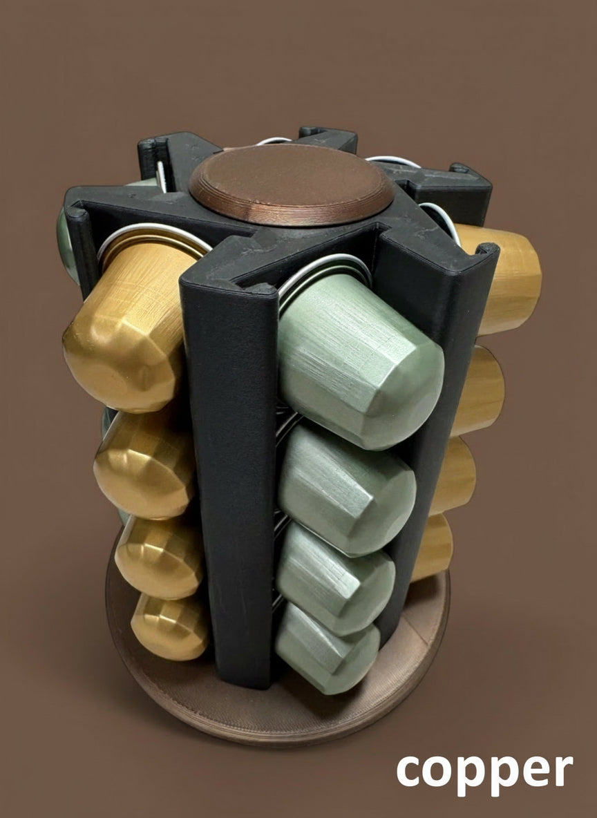 Rotating Nespresso Pod Holder: Matte Black with Metallic Accents