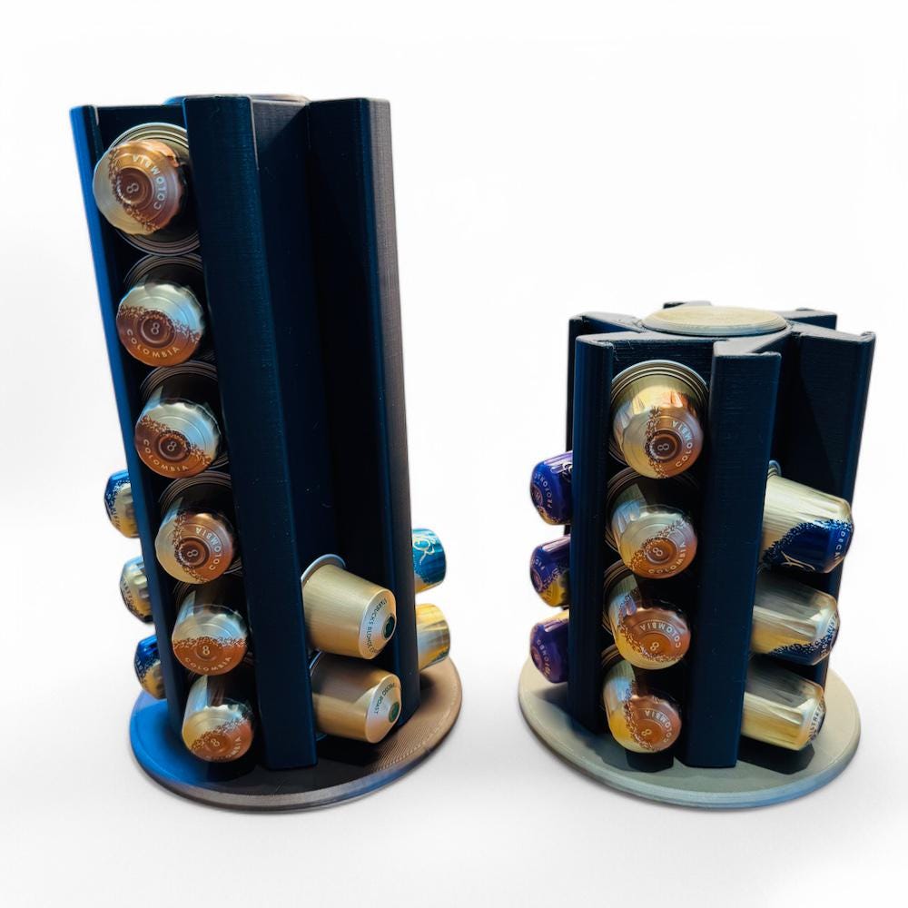 Rotating Nespresso Pod Holder: Matte Black with Metallic Accents