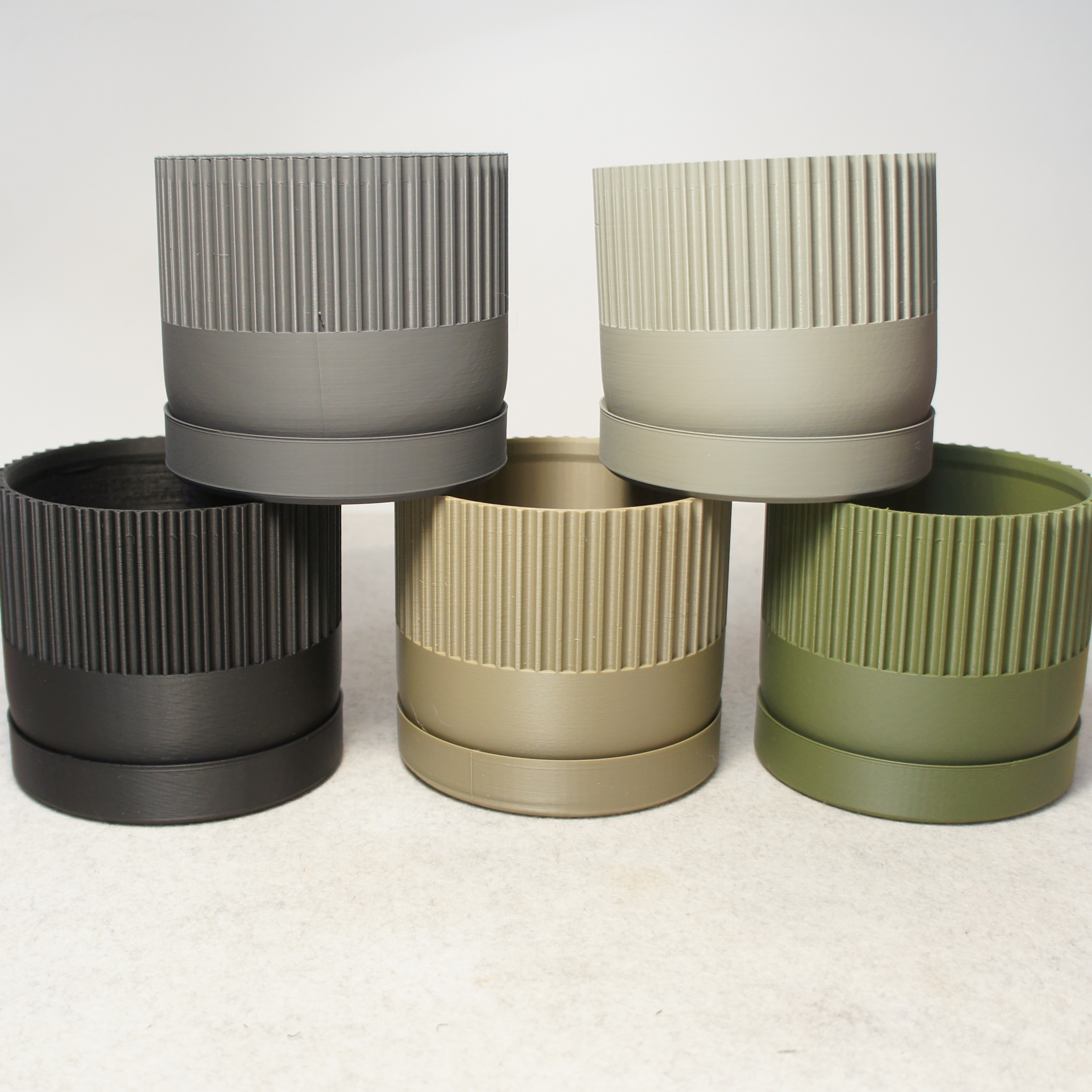 Industrial Ribbed Pillar Plant Pot with drip tray - Urban Colours various sizes