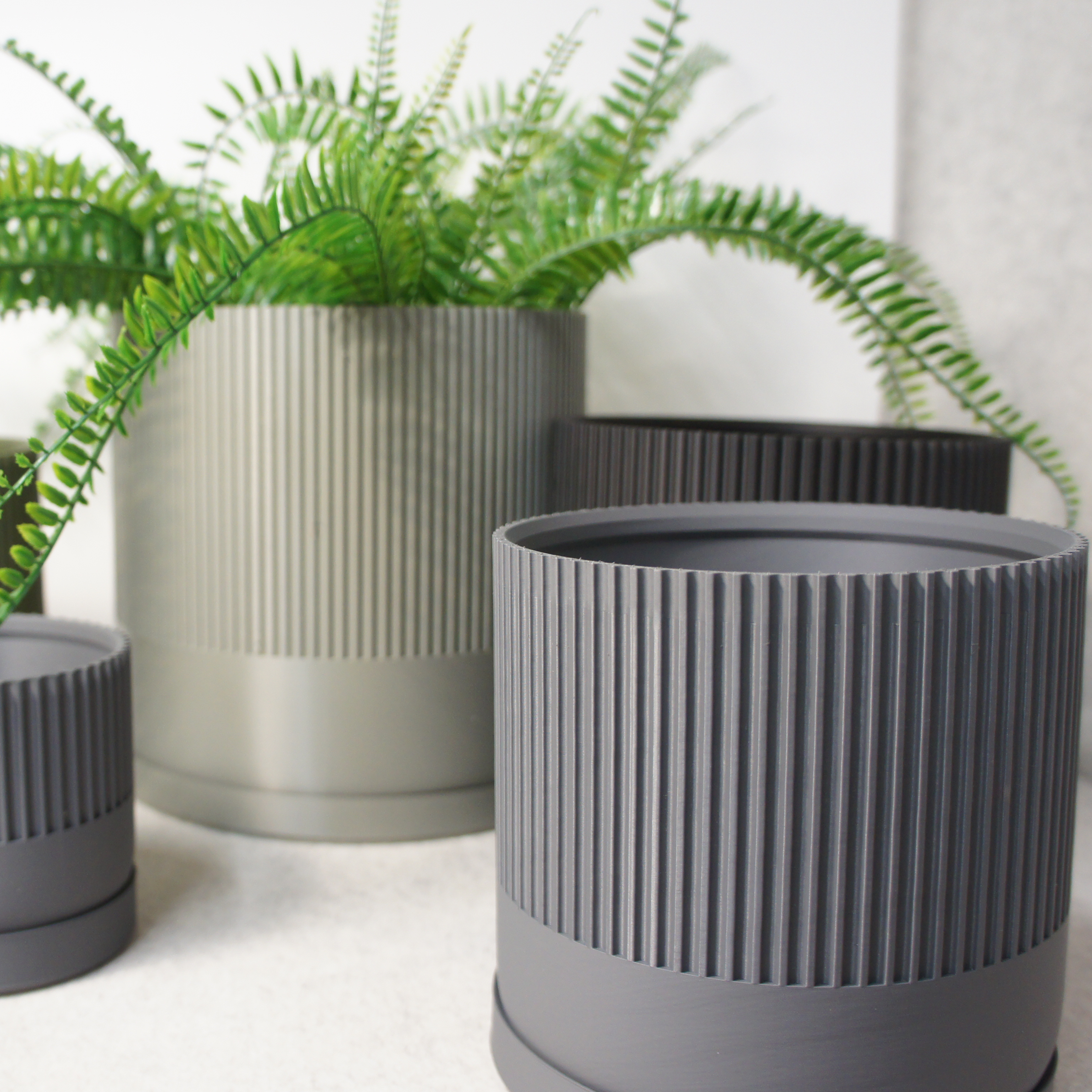 Industrial Ribbed Pillar Plant Pot with drip tray - Urban Colours various sizes