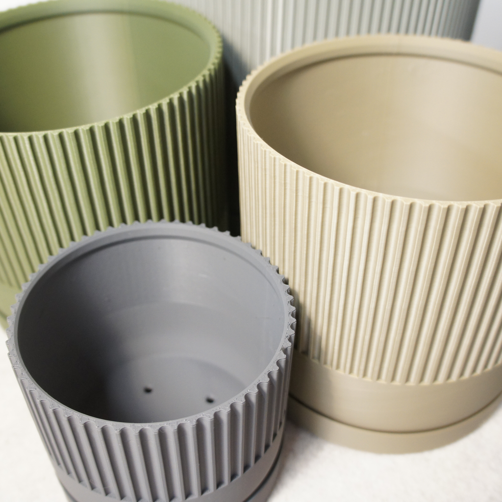 Industrial Ribbed Pillar Plant Pot with drip tray - Urban Colours various sizes