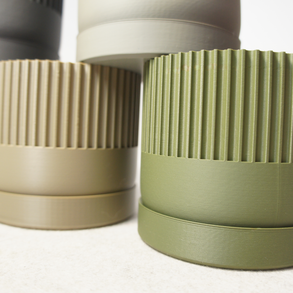 Industrial Ribbed Pillar Plant Pot with drip tray - Urban Colours various sizes