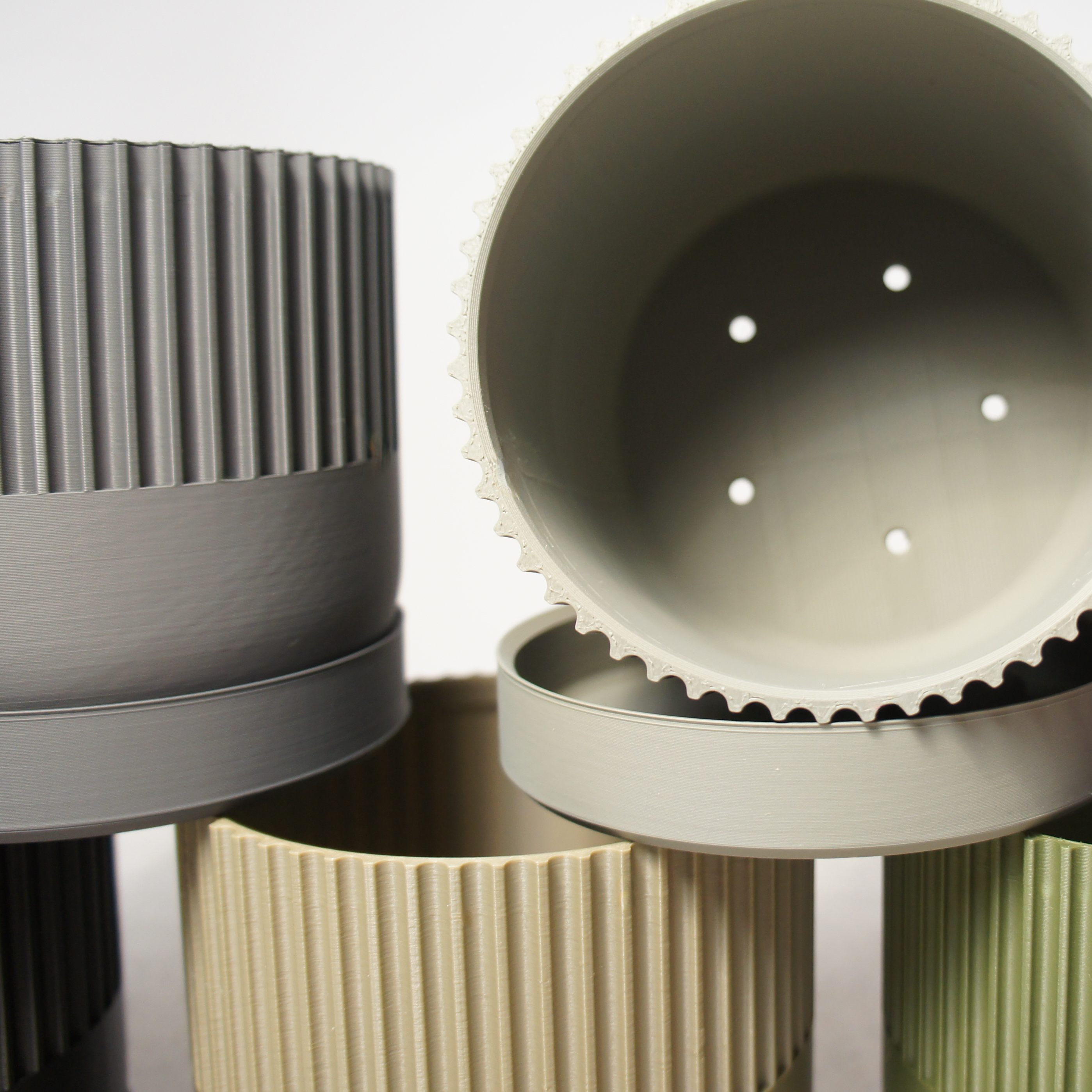 Industrial Ribbed Pillar Plant Pot with drip tray - Urban Colours various sizes