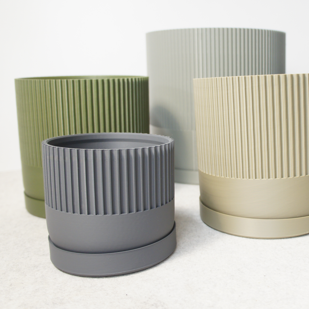 Industrial Ribbed Pillar Plant Pot with drip tray - Urban Colours various sizes