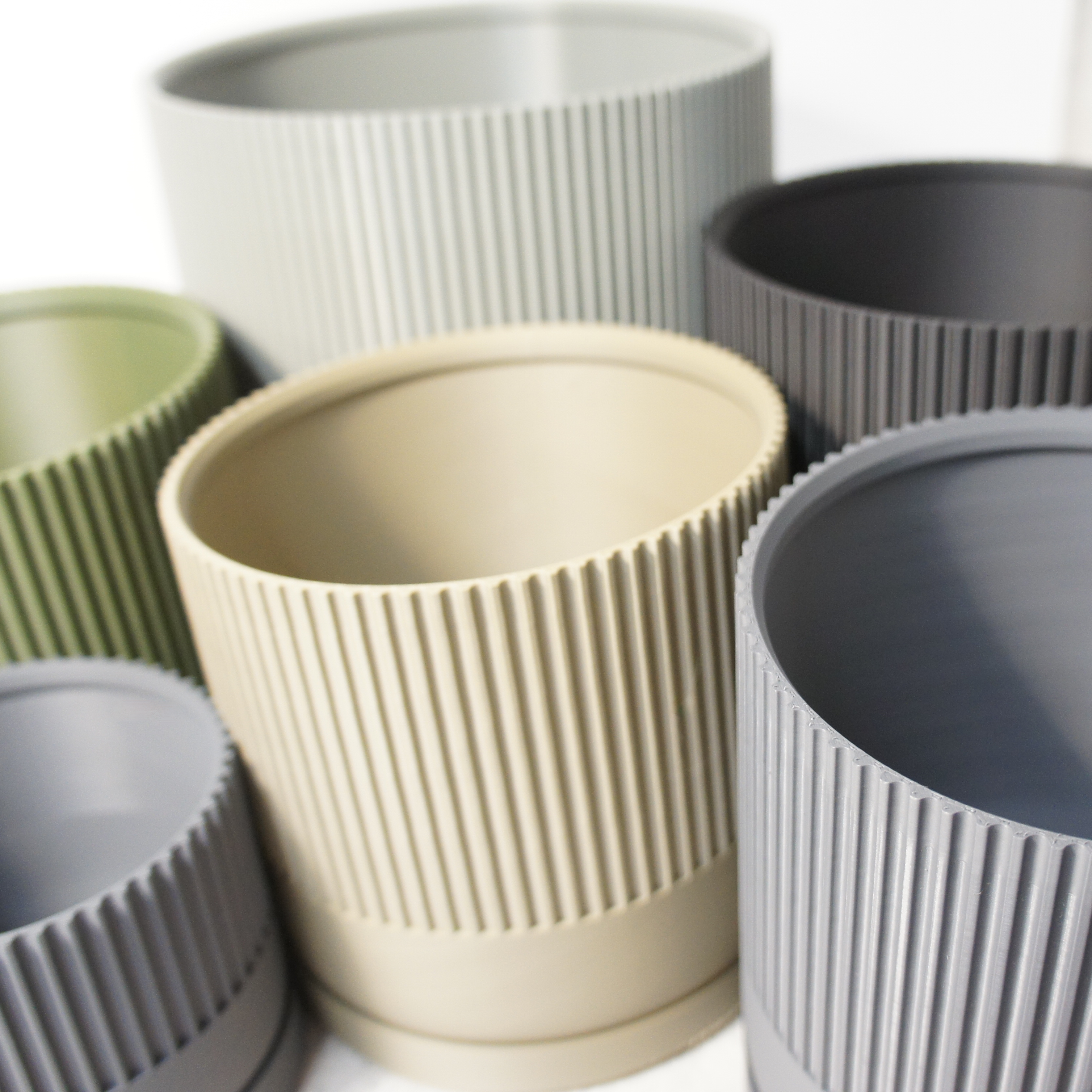 Industrial Ribbed Pillar Plant Pot with drip tray - Urban Colours various sizes