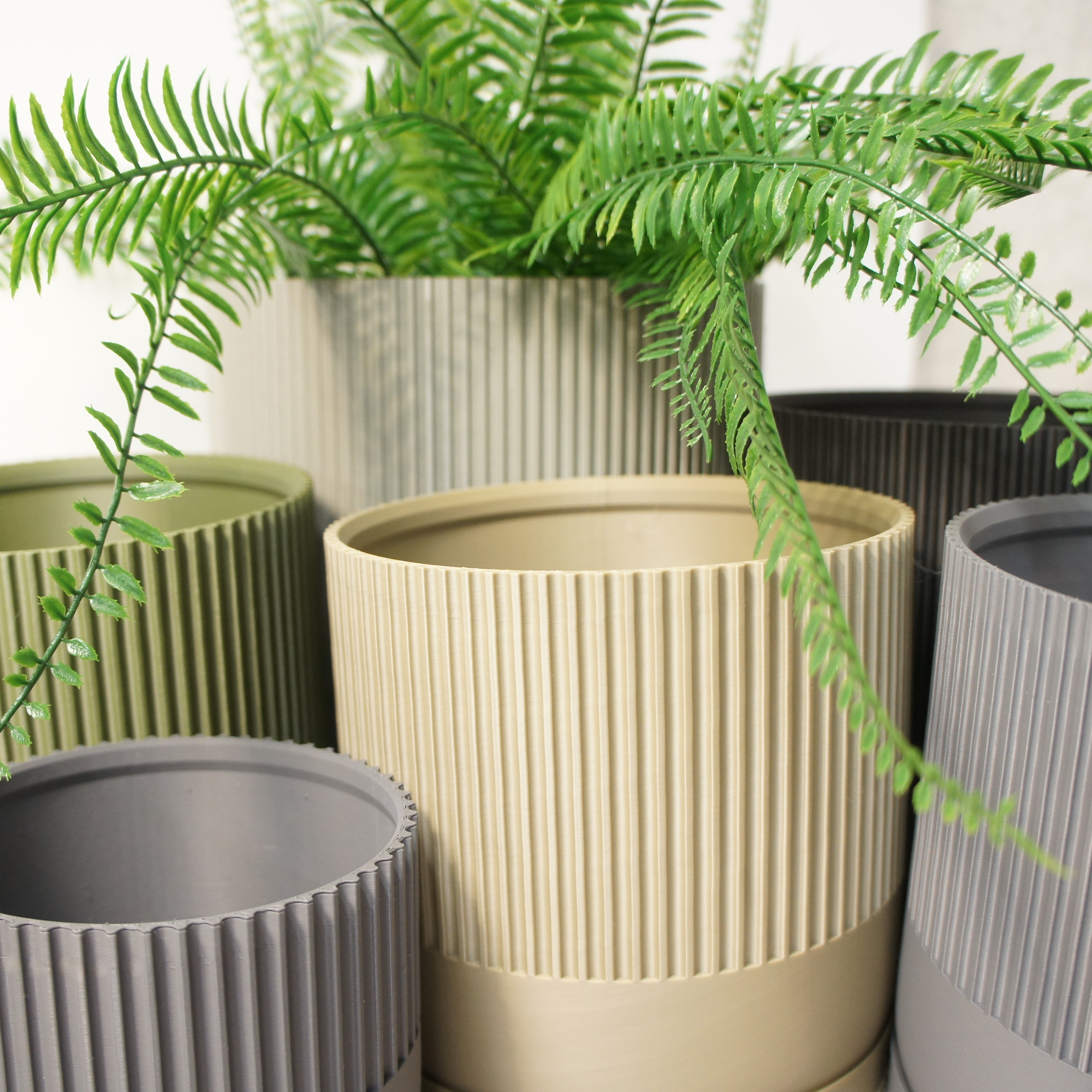 Industrial Ribbed Pillar Plant Pot with drip tray - Urban Colours various sizes