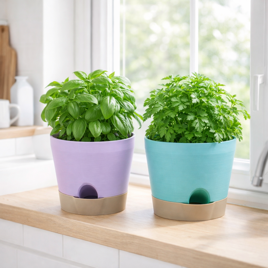 Colourful "Self-Watering" Plant Pot with contrasting Drip tray