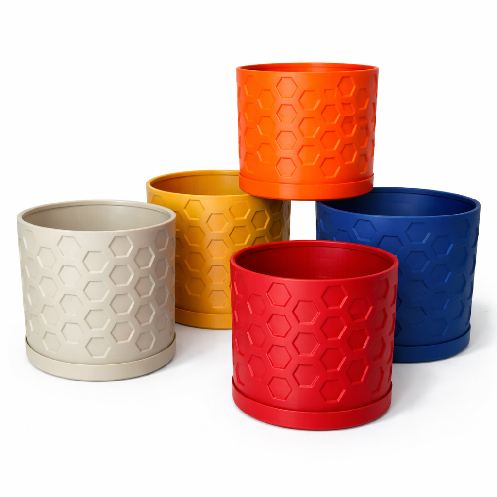 Hexagon Plant Pot with Drip Tray – 16cm