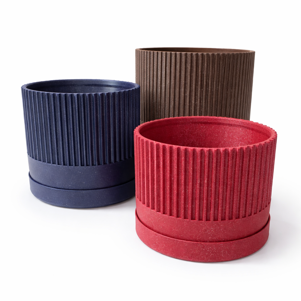 Mini Sparkle Ribbed Plant Pot - 10cm or 12cm - with Drip Tray