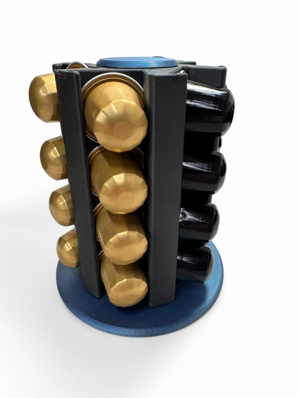 Rotating Nespresso Pod Holder: Matte Black with Metallic Accents