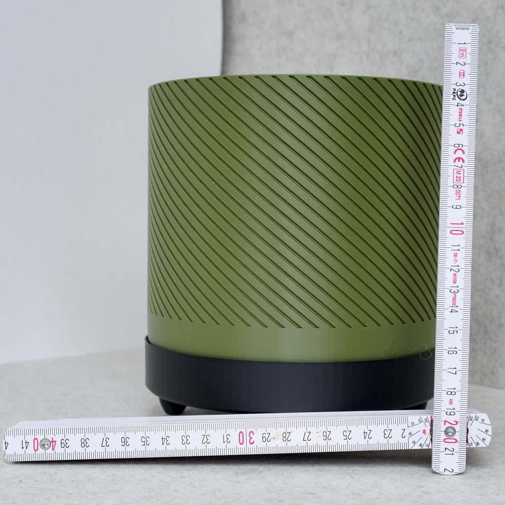 Army Green Spiral Groove Plant Pot - 18cm - with Drip Tray and Feet