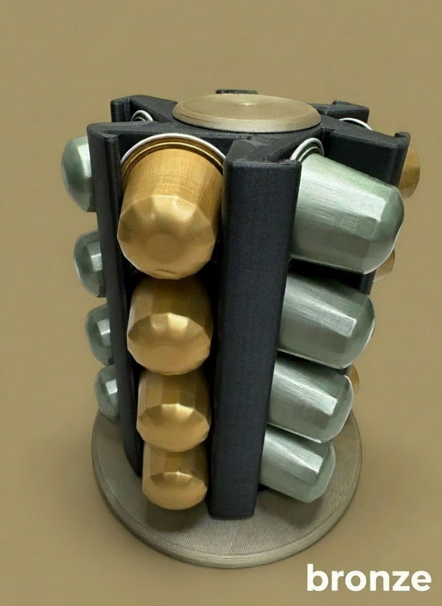 Rotating Nespresso Pod Holder: Matte Black with Metallic Accents