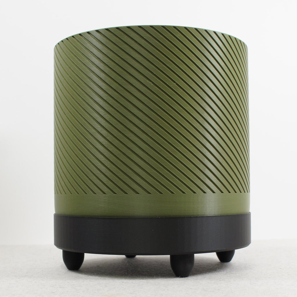 Army Green Spiral Groove Plant Pot - 18cm - with Drip Tray and Feet