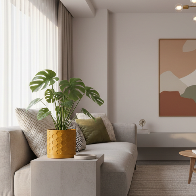 Hexagon plant pot in lounge room setting