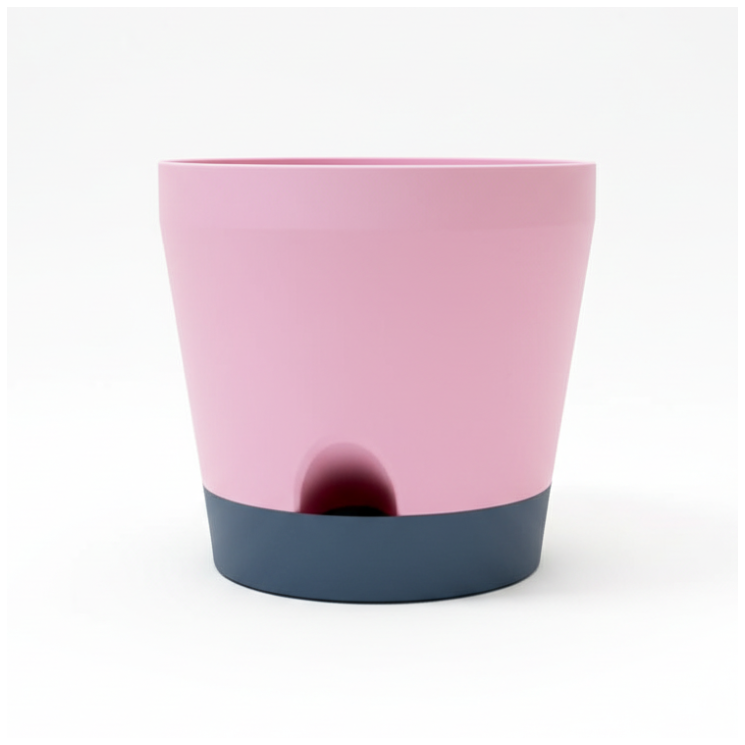 Pink Self-Watering Pot with grey base in white lightbox