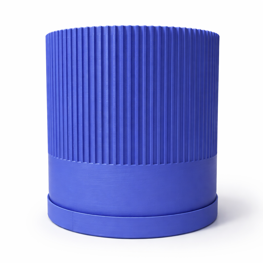 Ribbed Plant Pot with Tray - Berry Purple