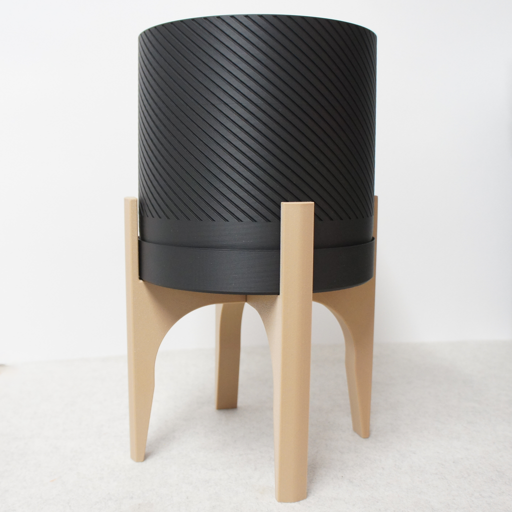 Spiral Groove Plant Pot with Wood-infused Stand - 18cm - Modern Indoor Planter