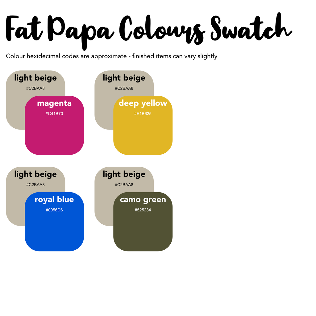 Color swatch chart with various colors and their approximate hexadecimal codes.